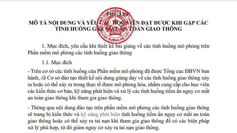 MÔ TẢ NỘI DUNG VÀ YÊU CẦU HỌC VIÊN ĐẠT ĐƯỢC KHI GẶP CÁC TÌNH HUỐNG GÂY MẤT AN TOÀN GIAO THÔNG